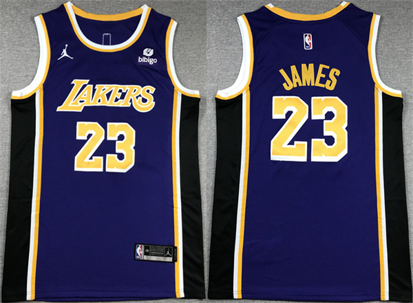 Men's Los Angeles Lakers #23 LeBron James Purple Stitched Basketball Jersey